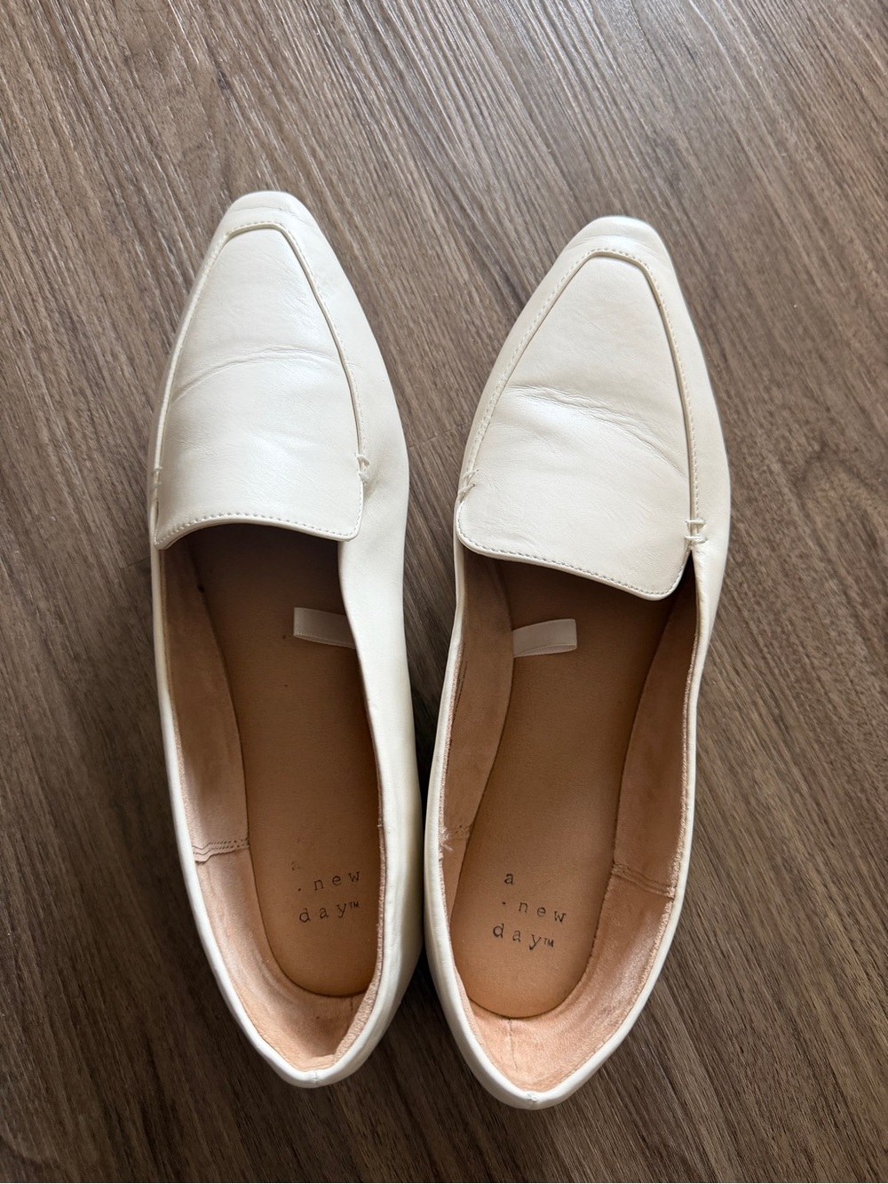 a new day Cream Pointed Leather Loafers